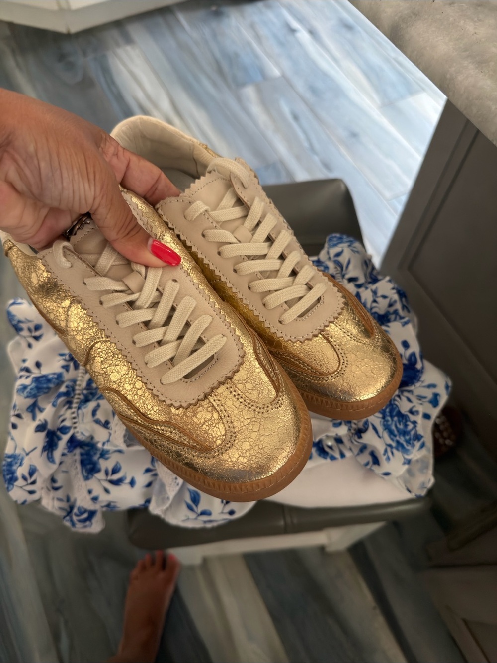 Game Day style  Dolce Vita Gold Metallic and Cream Lace-Up Sneakers